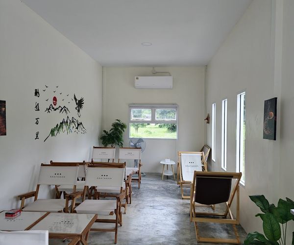 A serene and minimalist yoga studio interior with natural light.